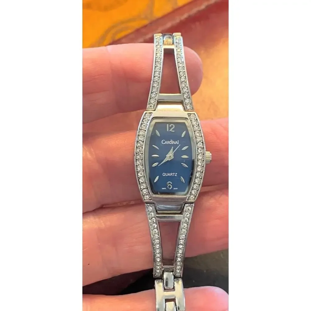 Women's Cardinal Watch, Silver Tone with Crystal Accents, Blue Face, New